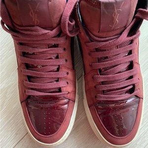 YSL designer hightop sneakers in burgundy sue